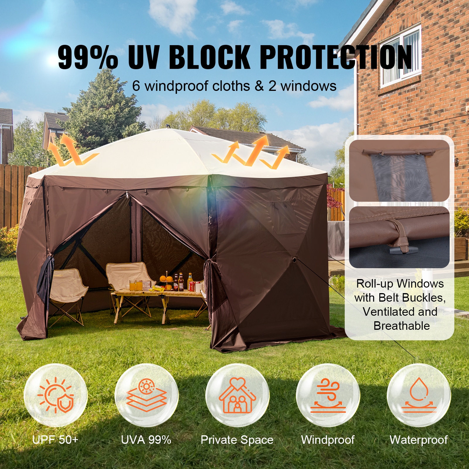 Pop Up Gazebo Canopy Tent With Mesh Walls And Privacy Cloths Brown_voghion.com